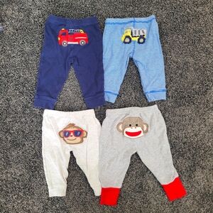 Embroidered Printed Baby Pants Monkey Firetruck Dumptruck 6 month